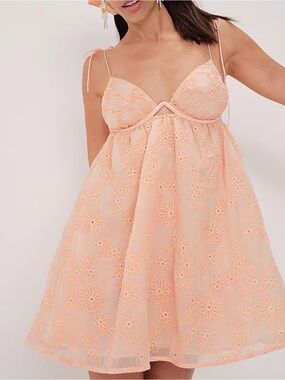 For Love & Lemons Peach Embroidered Mini Dress